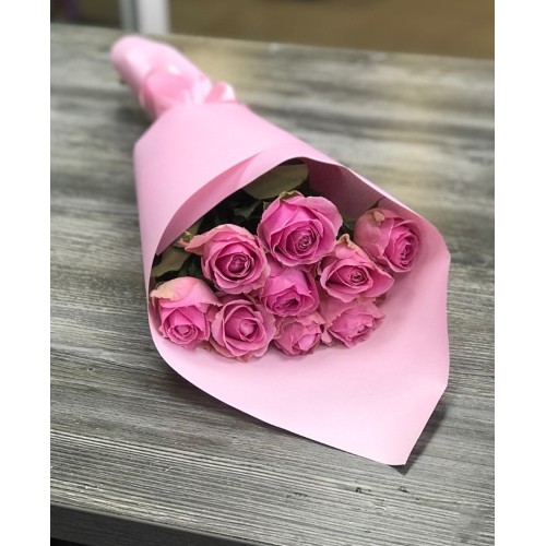 Купить на заказ Букет из 9 розовых роз с доставкой в Каскелене